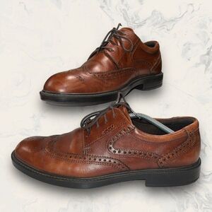 Ecco Shock Point Brown Leather Wingtip Dress Derby Shoes Mens Size 46 US 12.5